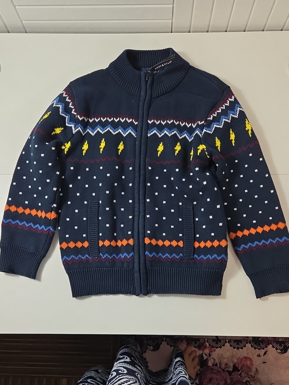 Andy & Evan 100% Cotton Zip Lightning Bolt Cardigan Sweater Size 5